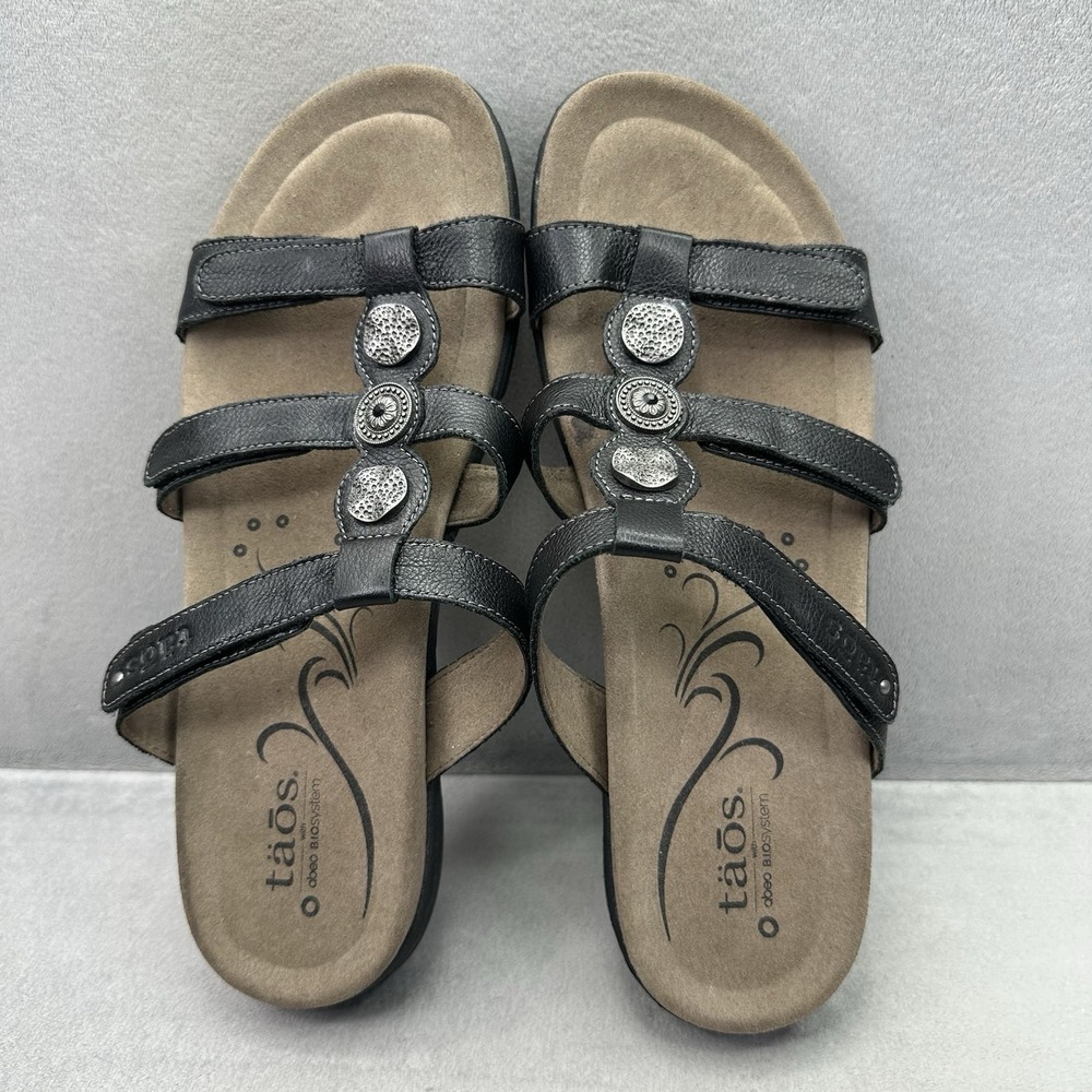 Taos Prize 4 Womens Size 11 Slide Sandals Black Leather Strappy Adjustable - Picture 6 of 8